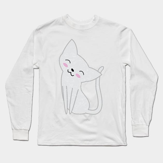 Cute White Cat Long Sleeve T-Shirt by SubtleSplit